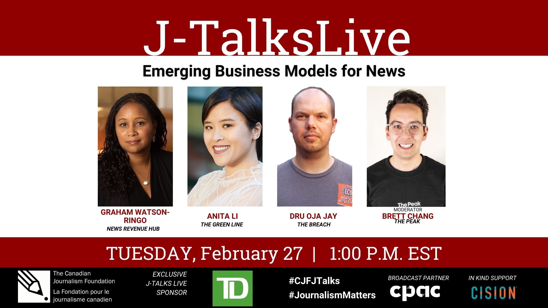 J-Talks Live: Emerging Business Models for News. Tuesday, February 27